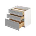 White Box Gray Shaker - 33"W Drawer Base Cabinet 3-Drawers