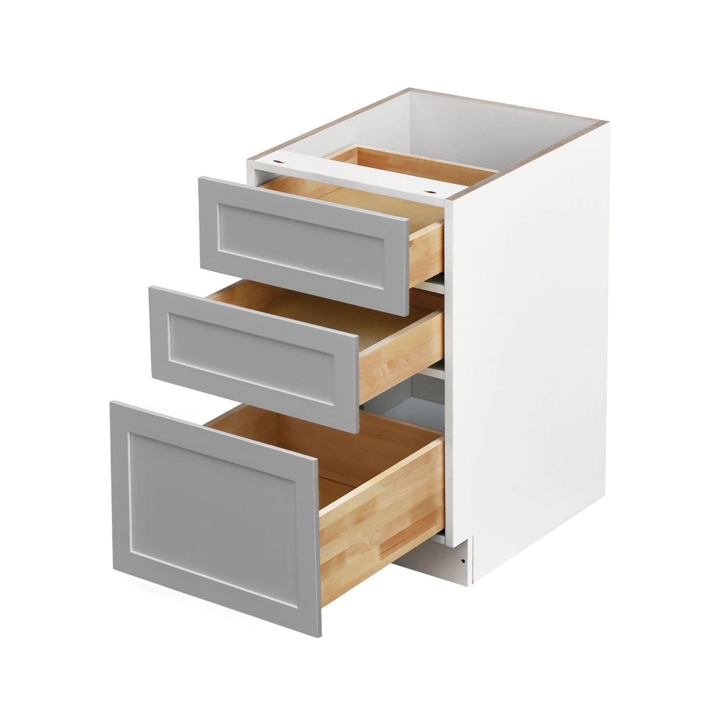 White Box Gray Shaker - 18"W Drawer Base Cabinet 3-Drawers