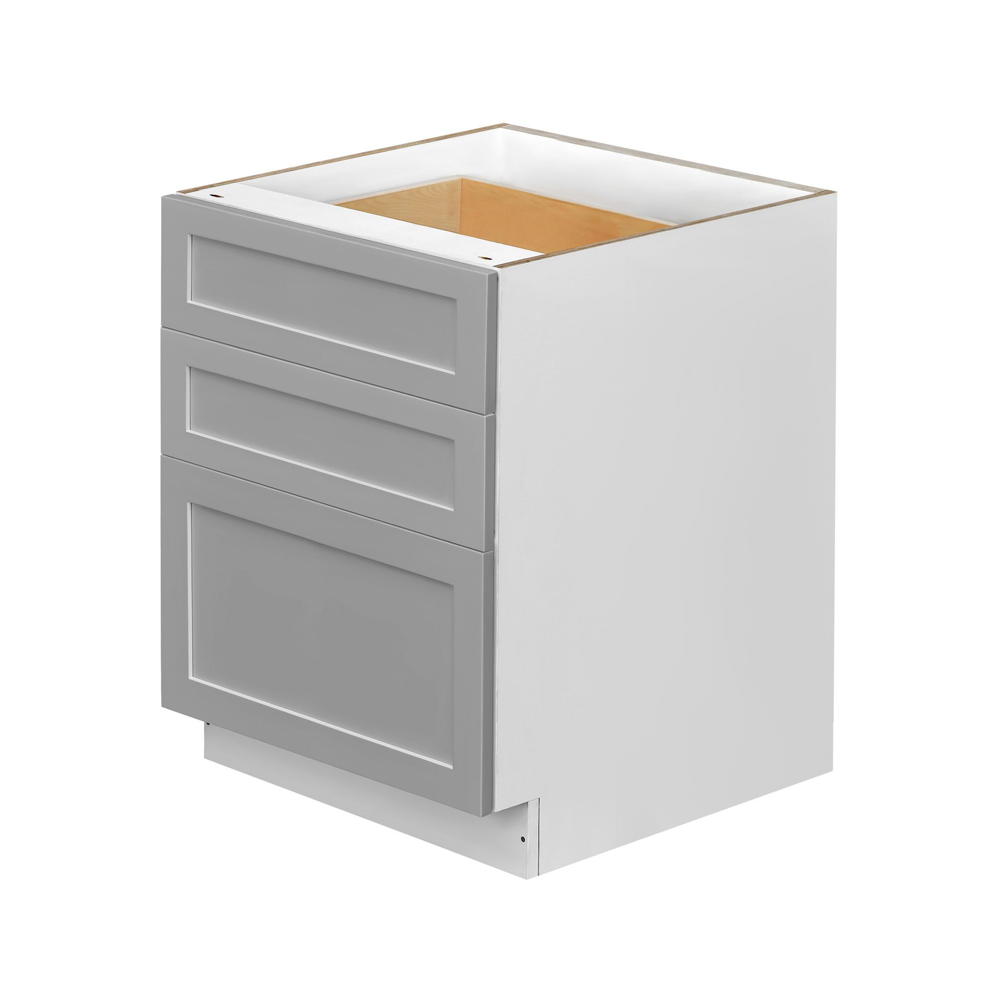 White Box Gray Shaker - 30"W Drawer Base Cabinet 3-Drawers