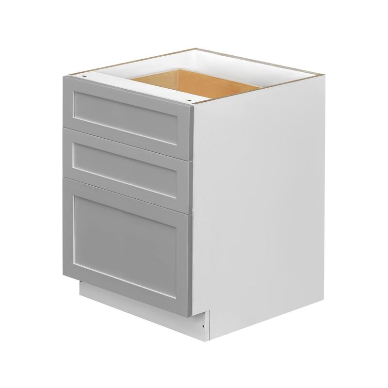 White Box Gray Shaker - 30"W Drawer Base Cabinet 3-Drawers