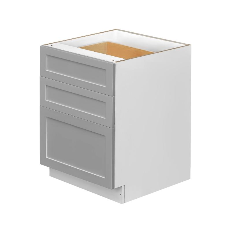 White Box Gray Shaker - 27"W Drawer Base Cabinet 3-Drawers
