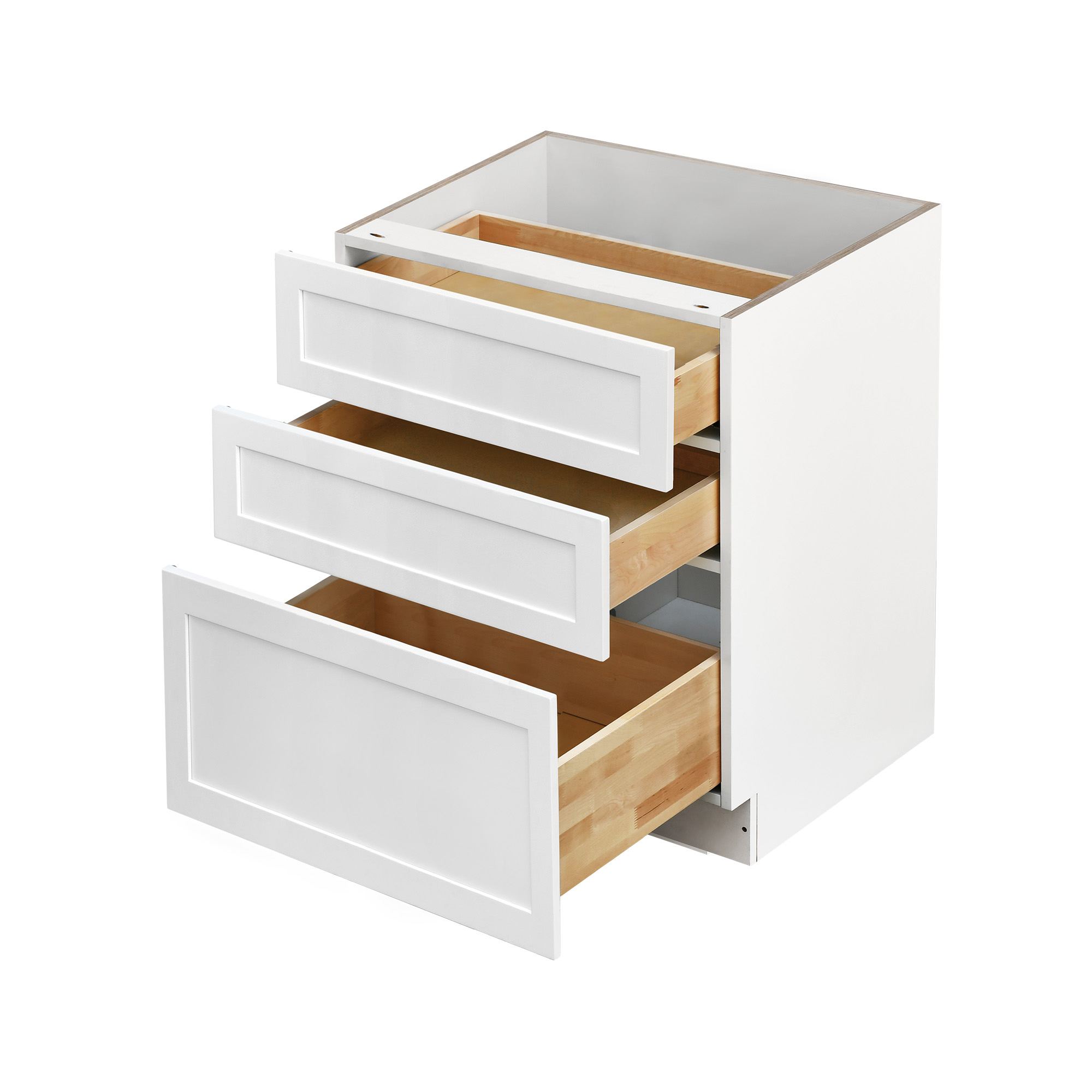 White Shaker - 27"W Drawer Base Cabinet 3-Drawers