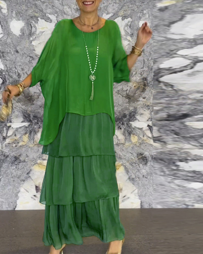 Fashion Chiffon Bat Sleeve Dress