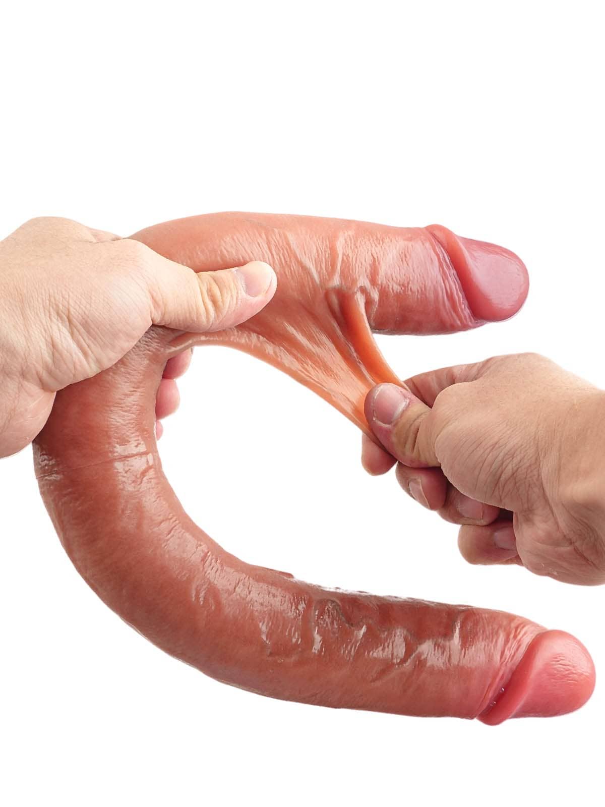 19" * 1.8" 10 Vibration Modes Double Ended Sliding Skin Dildo  - S/M/L Size