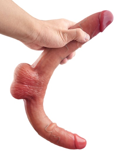 19" * 1.8" Vibrating Double Head Sliding Skin Dildos With Balls  10 Vibration - S/M/L Size