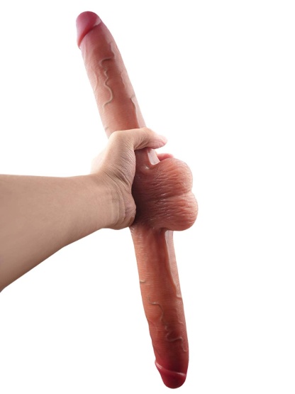 19" * 1.8" Vibrating Double Head Sliding Skin Dildos With Balls  10 Vibration - S/M/L Size