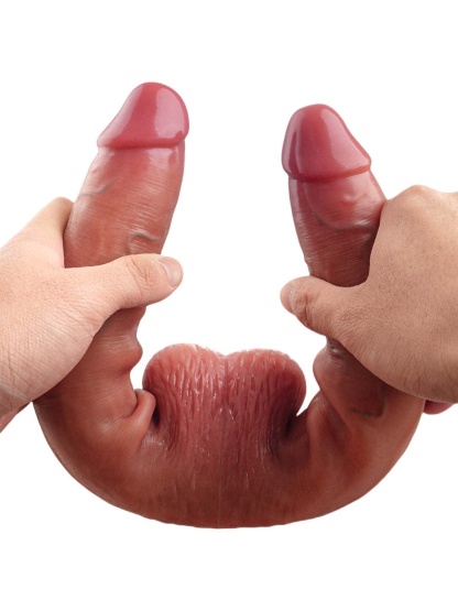 19" * 1.8" Vibrating Double Head Sliding Skin Dildos With Balls  10 Vibration - S/M/L Size