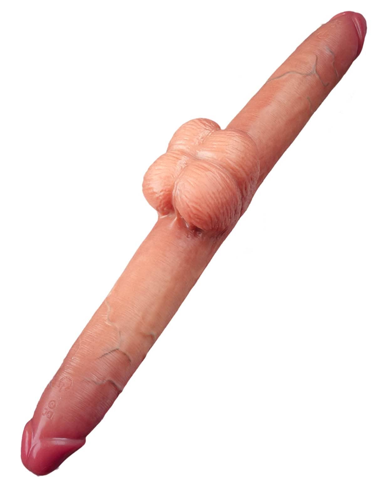 19" * 1.8" Vibrating Double Head Sliding Skin Dildos With Balls  10 Vibration - S/M/L Size