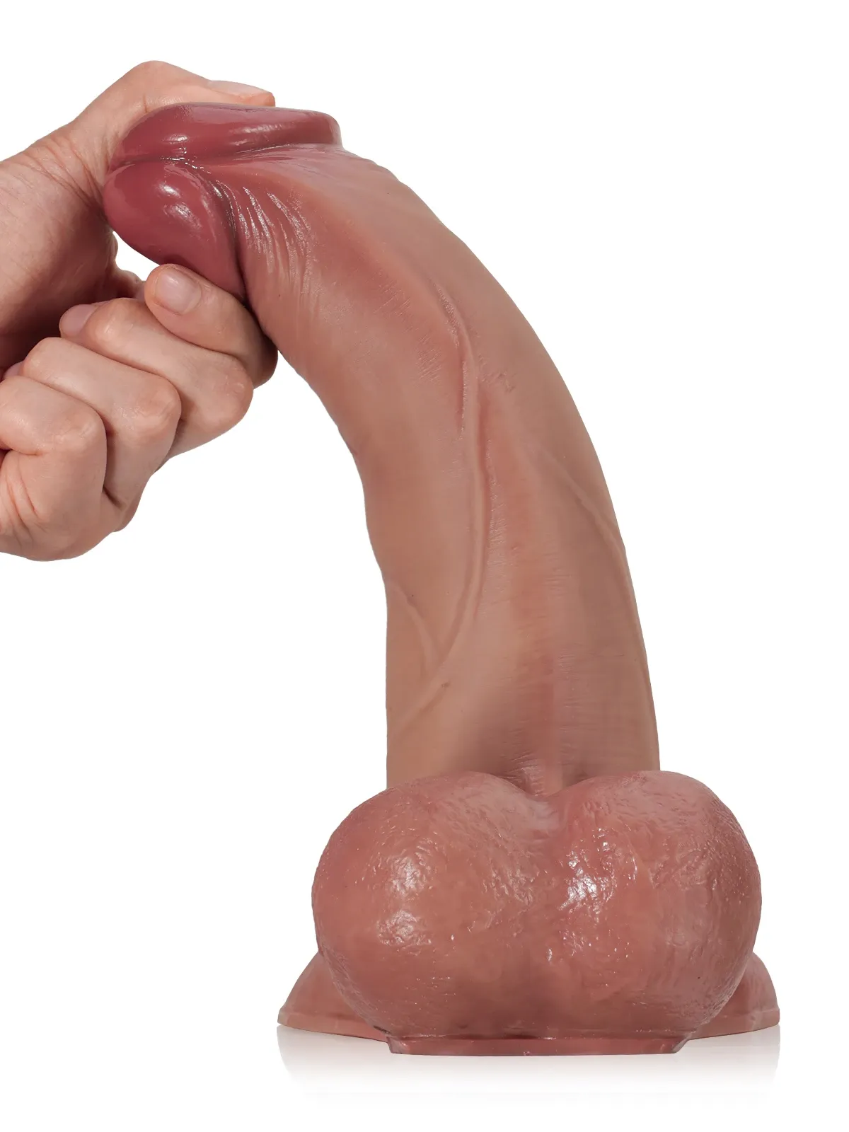Logan L 9.4" - D 2" Vac-U-Lock Brown Sliding Skin Dildo With Moving Balls & Vac U Lock Suction Cup