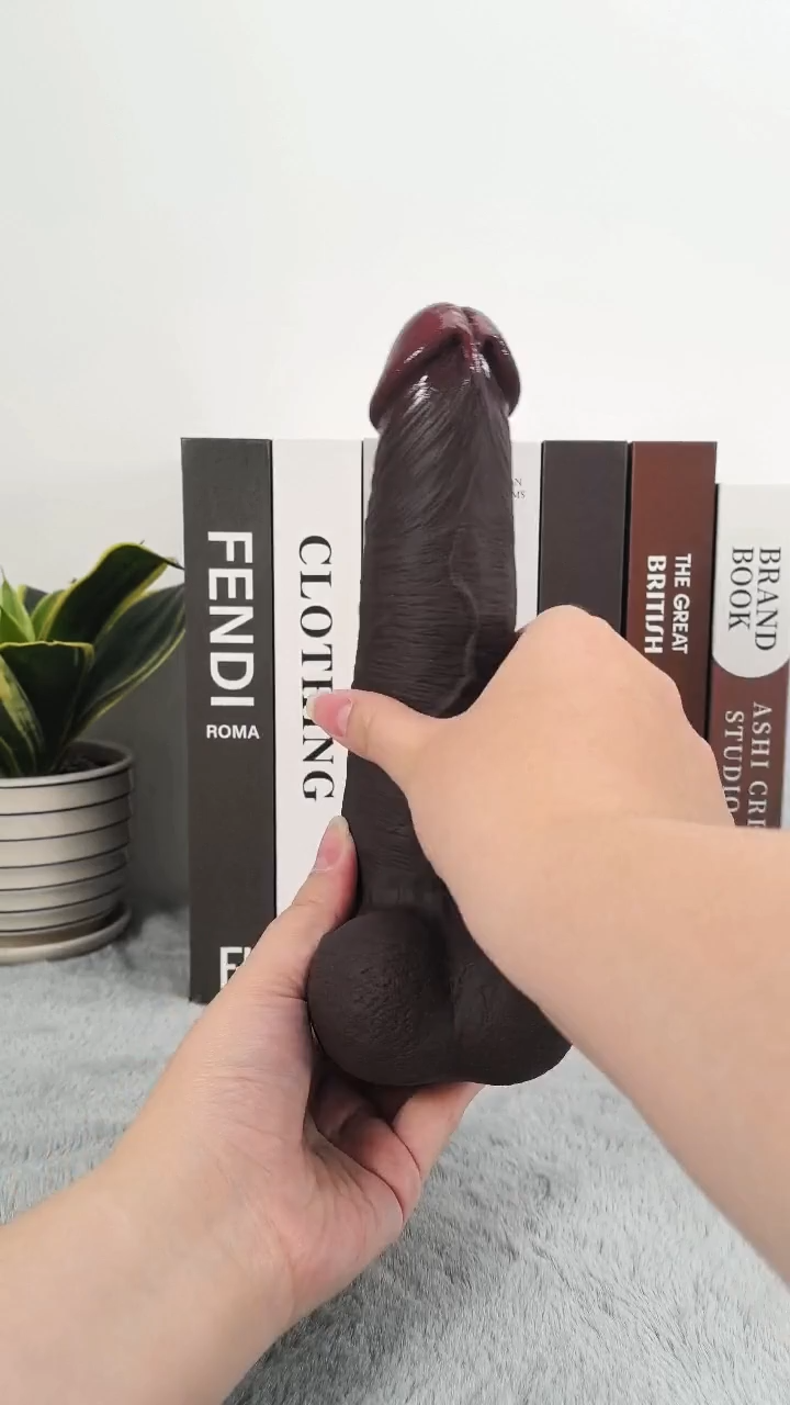 James L 9.1" - D 2.1" Black Sliding Skin Dildo With Moving Balls