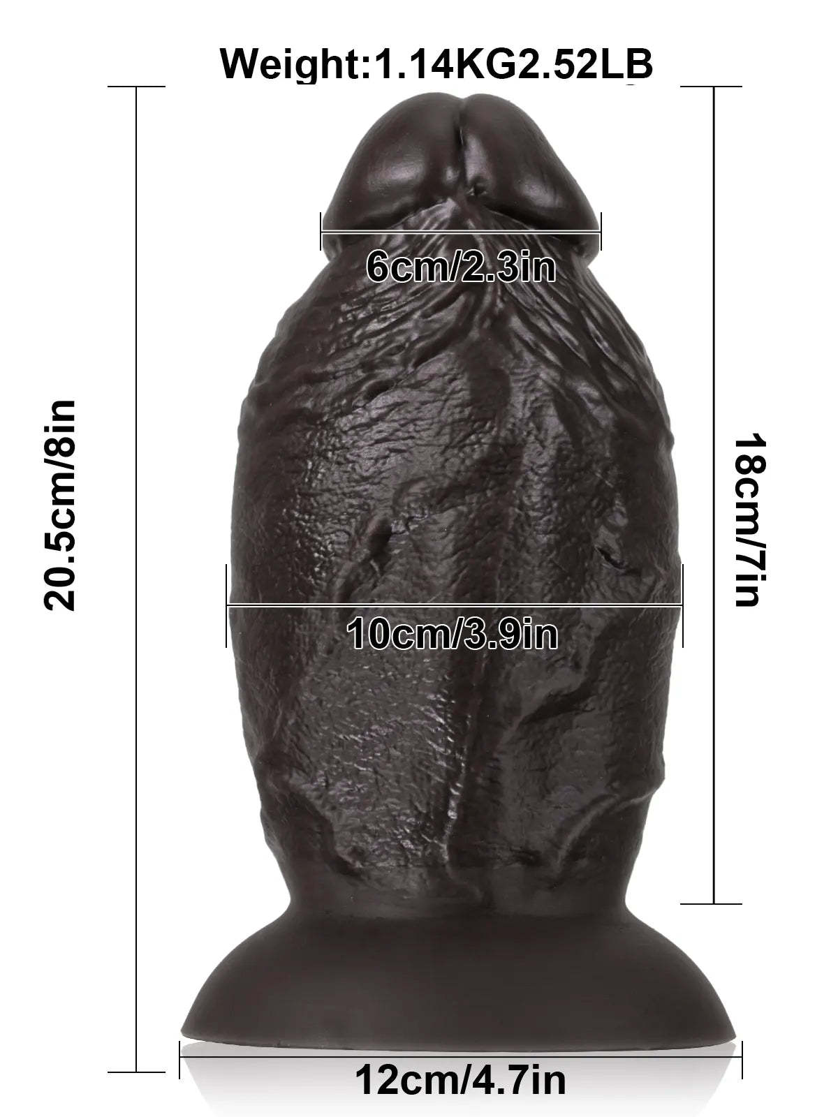 8" x 4" Super Chubby Thick Shaft Black Anal Dildo