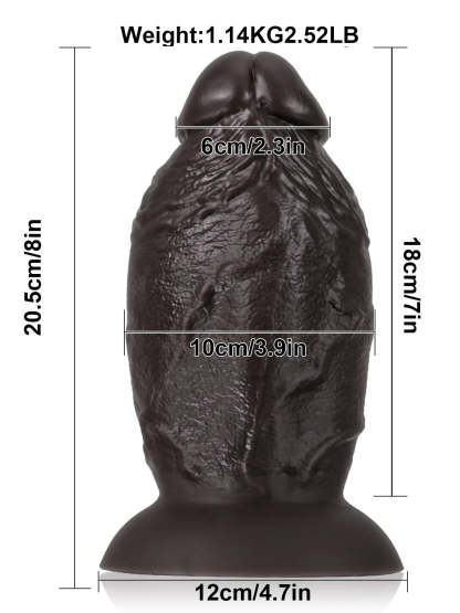 8" x 4" Super Chubby Thick Shaft Black Anal Dildo