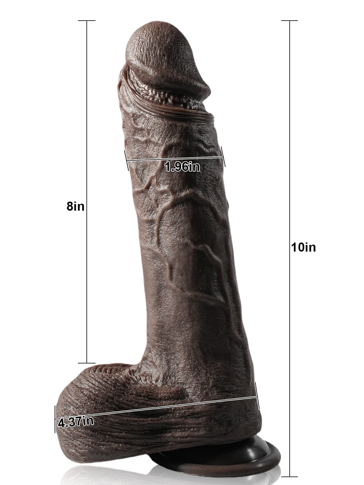 Grey 10" x 1.9" Black Big Vibrating Thrusting Dildo 7 Modes Thrusting 