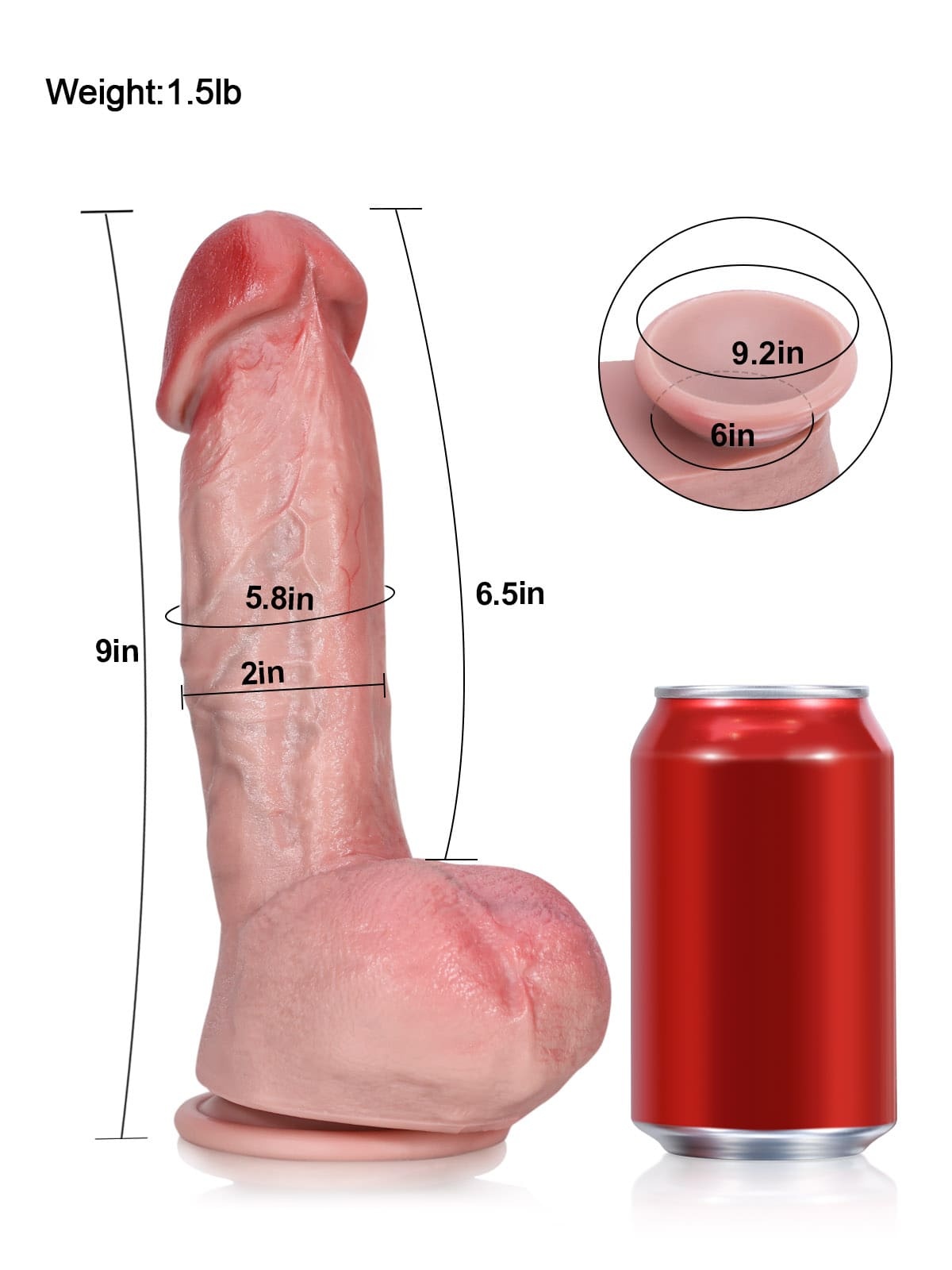 Jack 9" x 2" - Flesh Thick Realistic Big Mushroom Head Glans Dildo