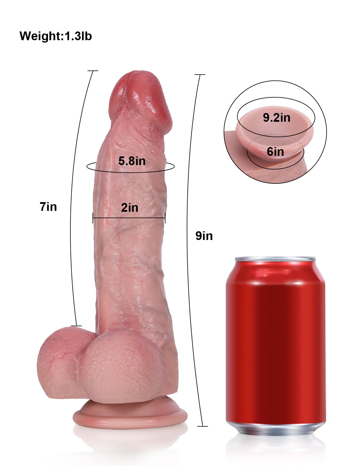 Jason 9" x 2" - Flexible Suction Dildo with Red Glans and Veins