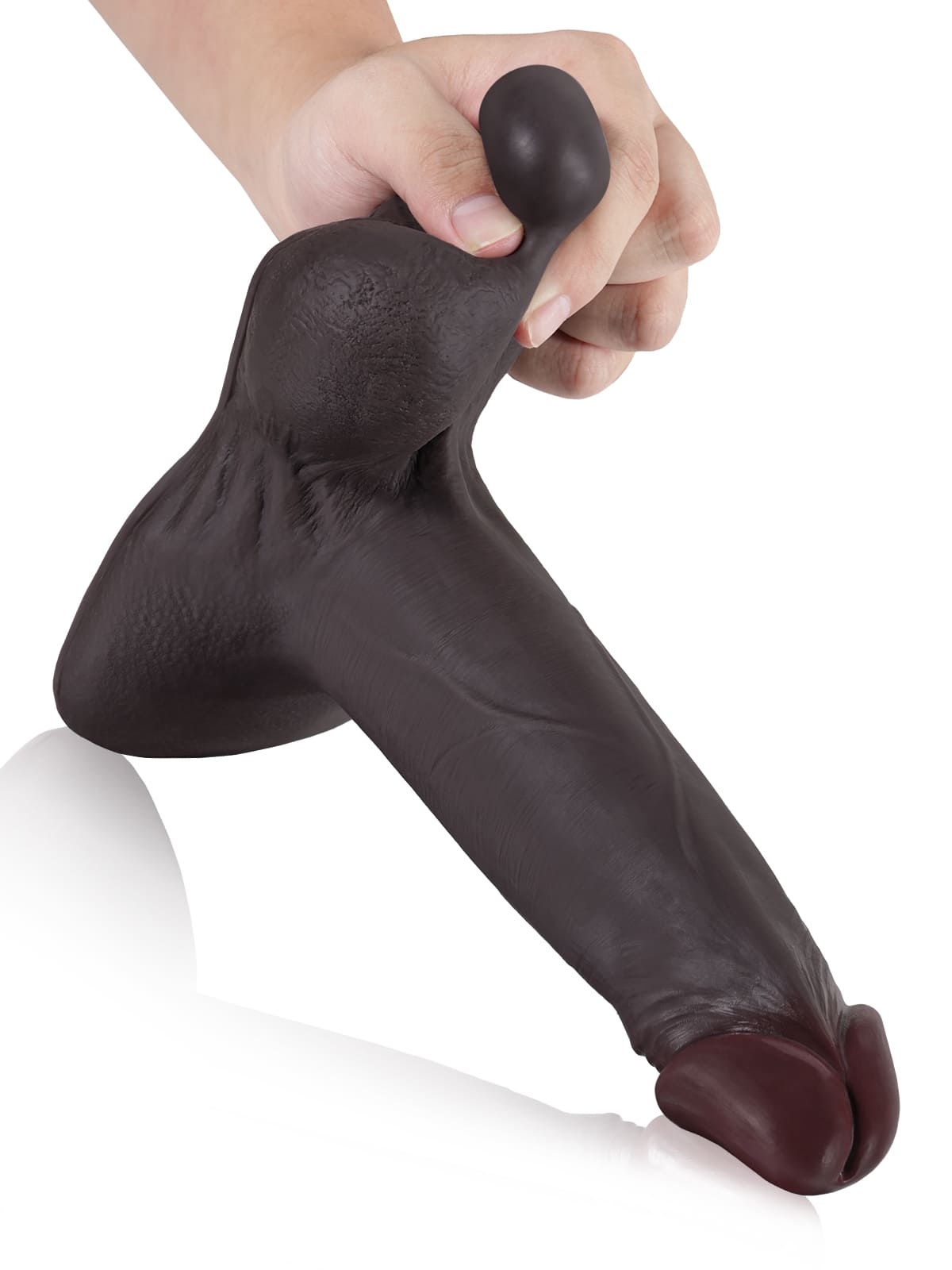 Logan L 9.4" - D 2" Vac-U-Lock Black Sliding Skin Dildo With Moving Balls