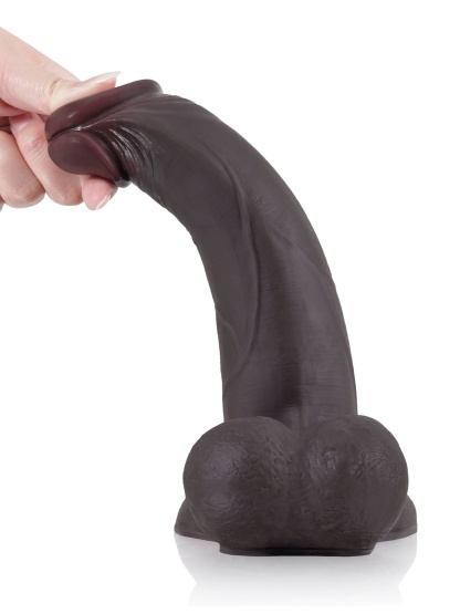 Logan L 9.4" - D 2" Vac-U-Lock Black Sliding Skin Dildo With Moving Balls