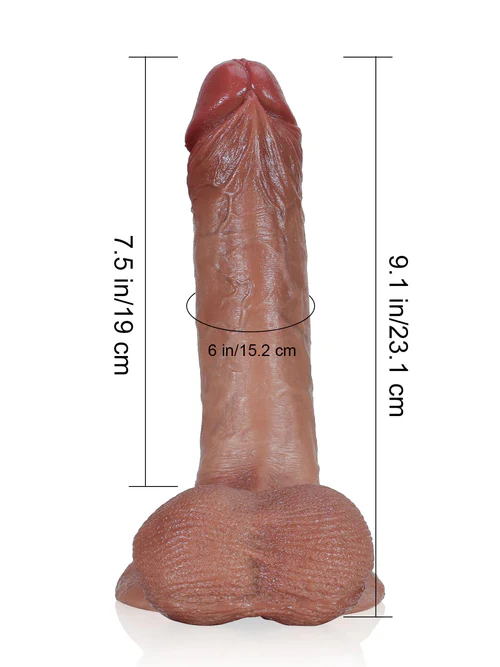 Kevin 9" x 1.9" Brown Ultra Realistic Dildo With Hanging Moving Balls