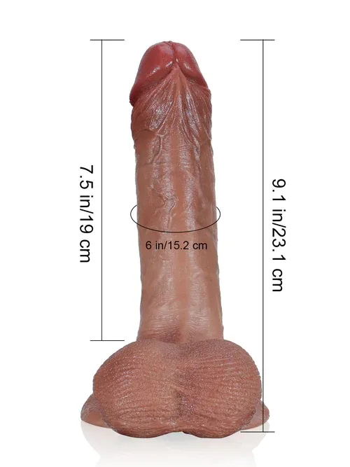 Kevin 9" x 1.9" Brown Ultra Realistic Dildo With Hanging Moving Balls