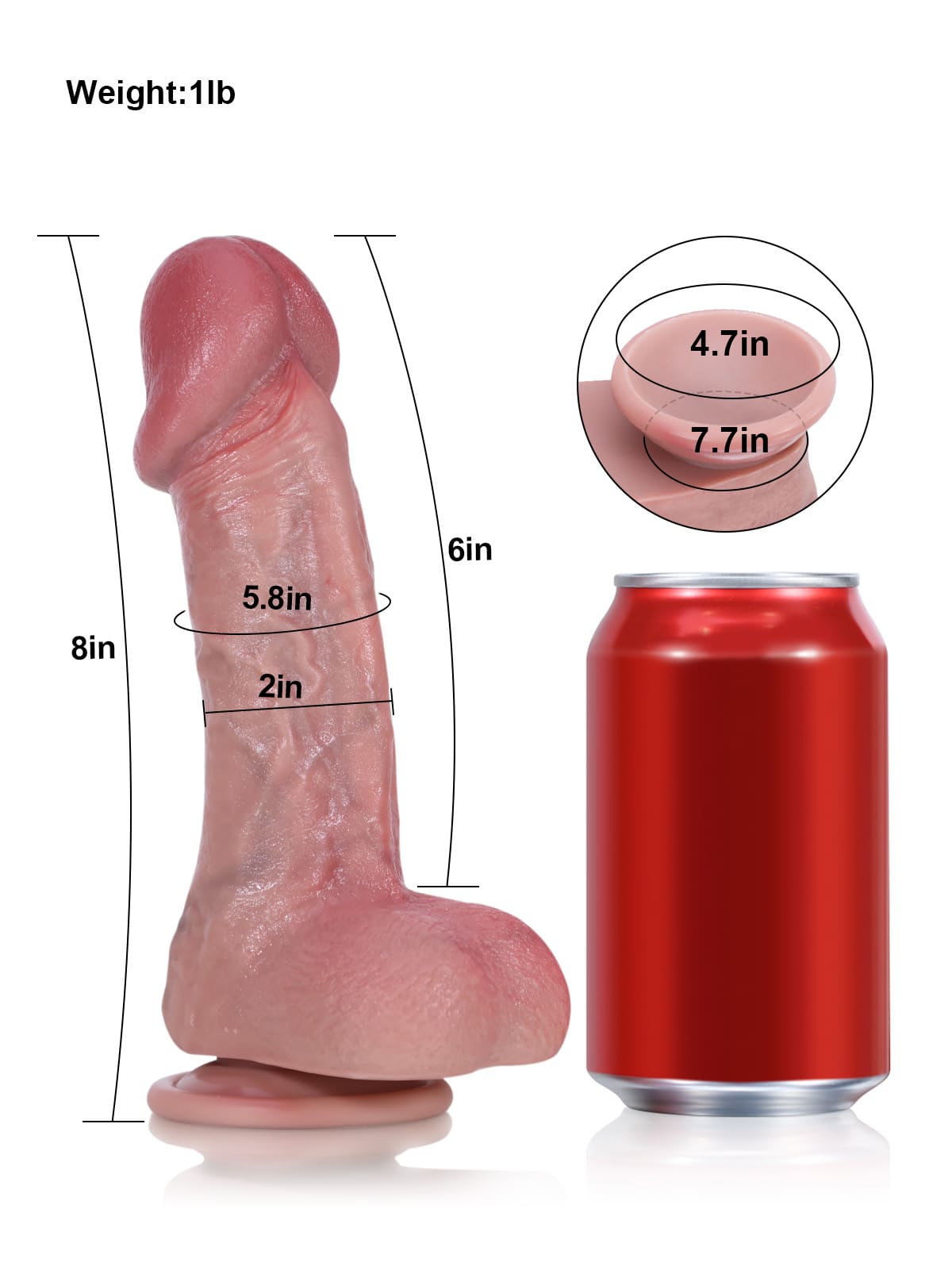 Lewis 8" x 2" - Beginner Curved Dildo with Sculpted Glans and Suction