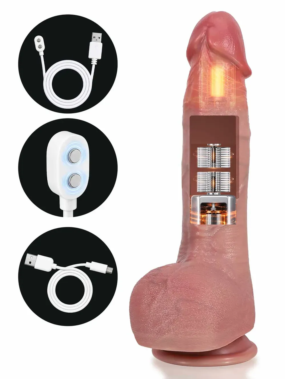 Dominic |  9.8" x 2" Automatic Thrusting Dildo, Realistic Feel with Vibration, Heat & Waterproof