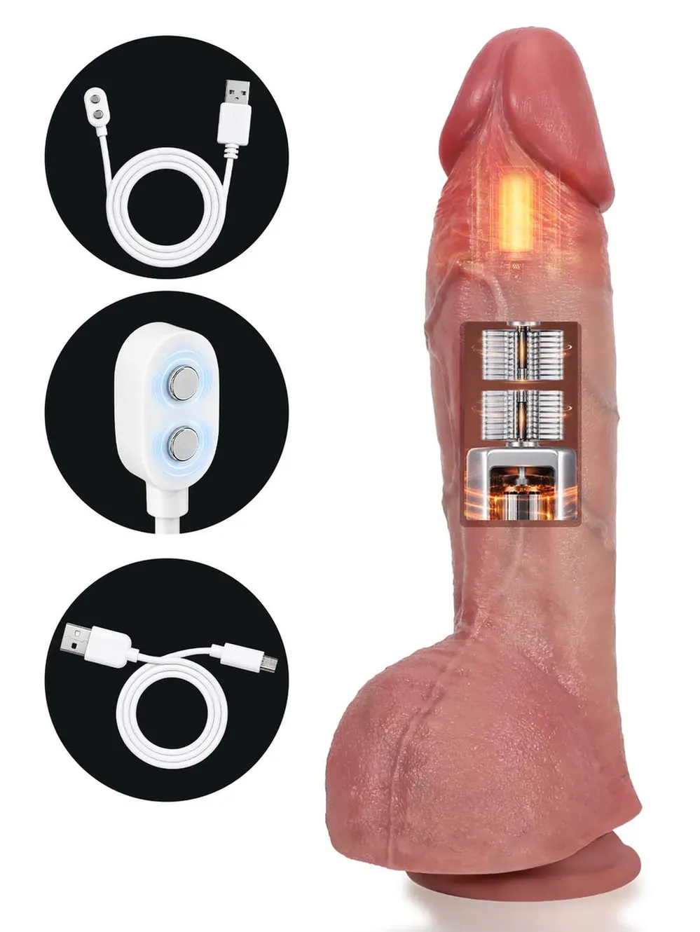 Marcus |  10.6" x 2.3 " 4-in-1 Realistic Dildo — Thrusting, Vibrating, Heating & Waterproof