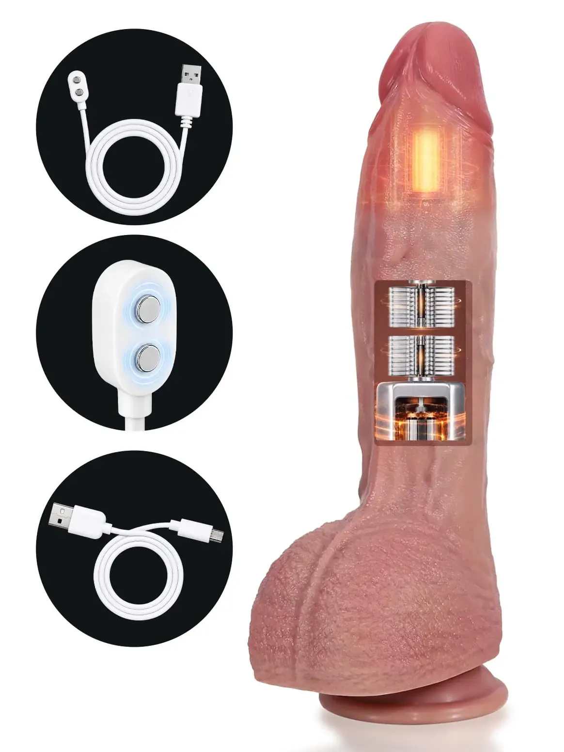 Vincent |  11" x 2.2 " Warming Real-Skin Thrusting Dildo with Vibration & Waterproof Build