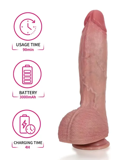 Vincent |  11" x 2.2 " Warming Real-Skin Thrusting Dildo with Vibration & Waterproof Build