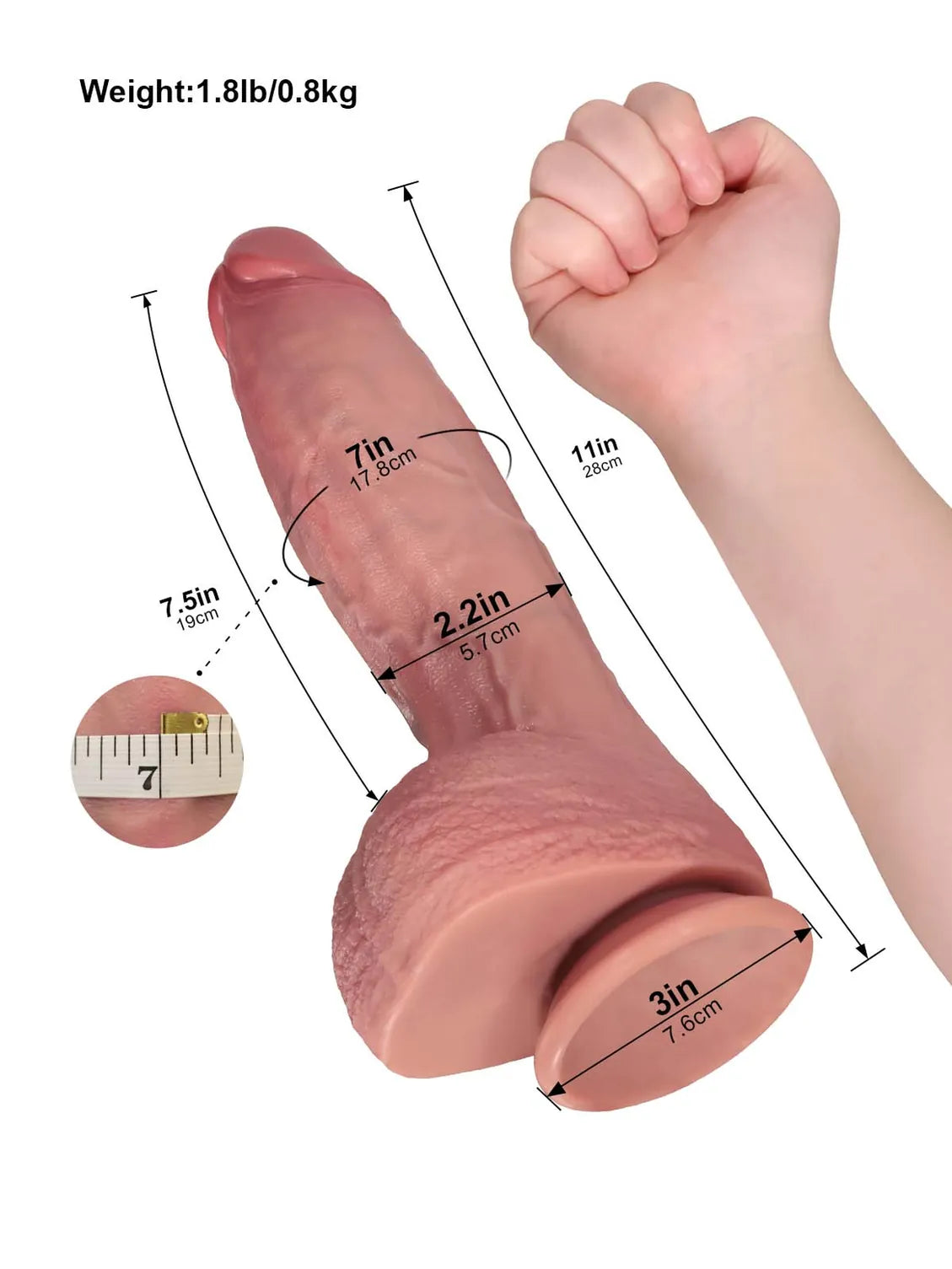 Vincent |  11" x 2.2 " - Large Long Realistic Dildo with Full Tapered Shaft