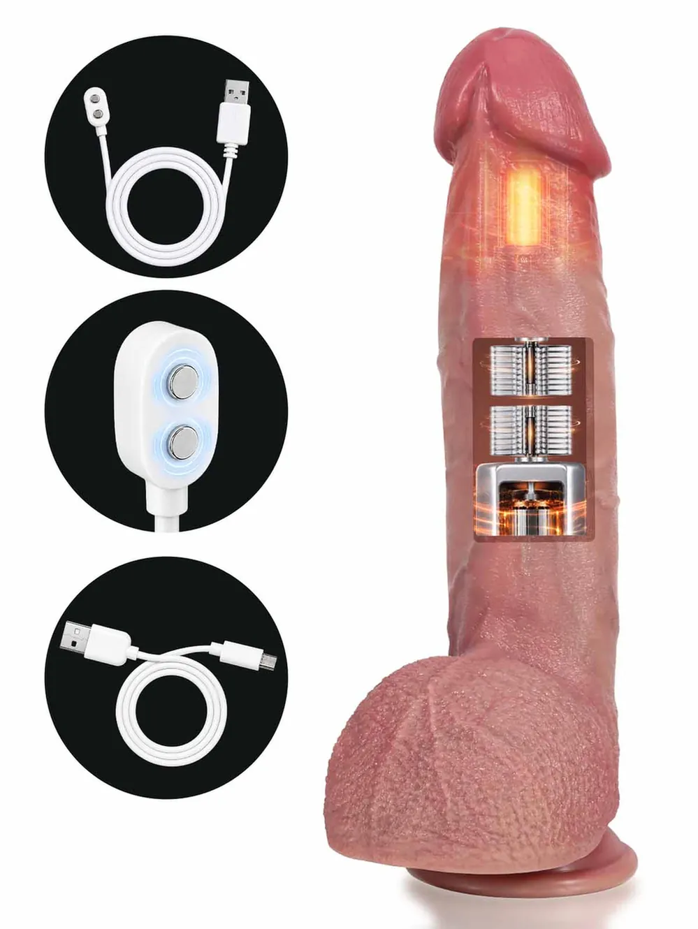 Elias |  10.6" x  2.2" 4-in-1 Lifelike Dildo - Thrusting, Vibrating, Heating & Waterproof