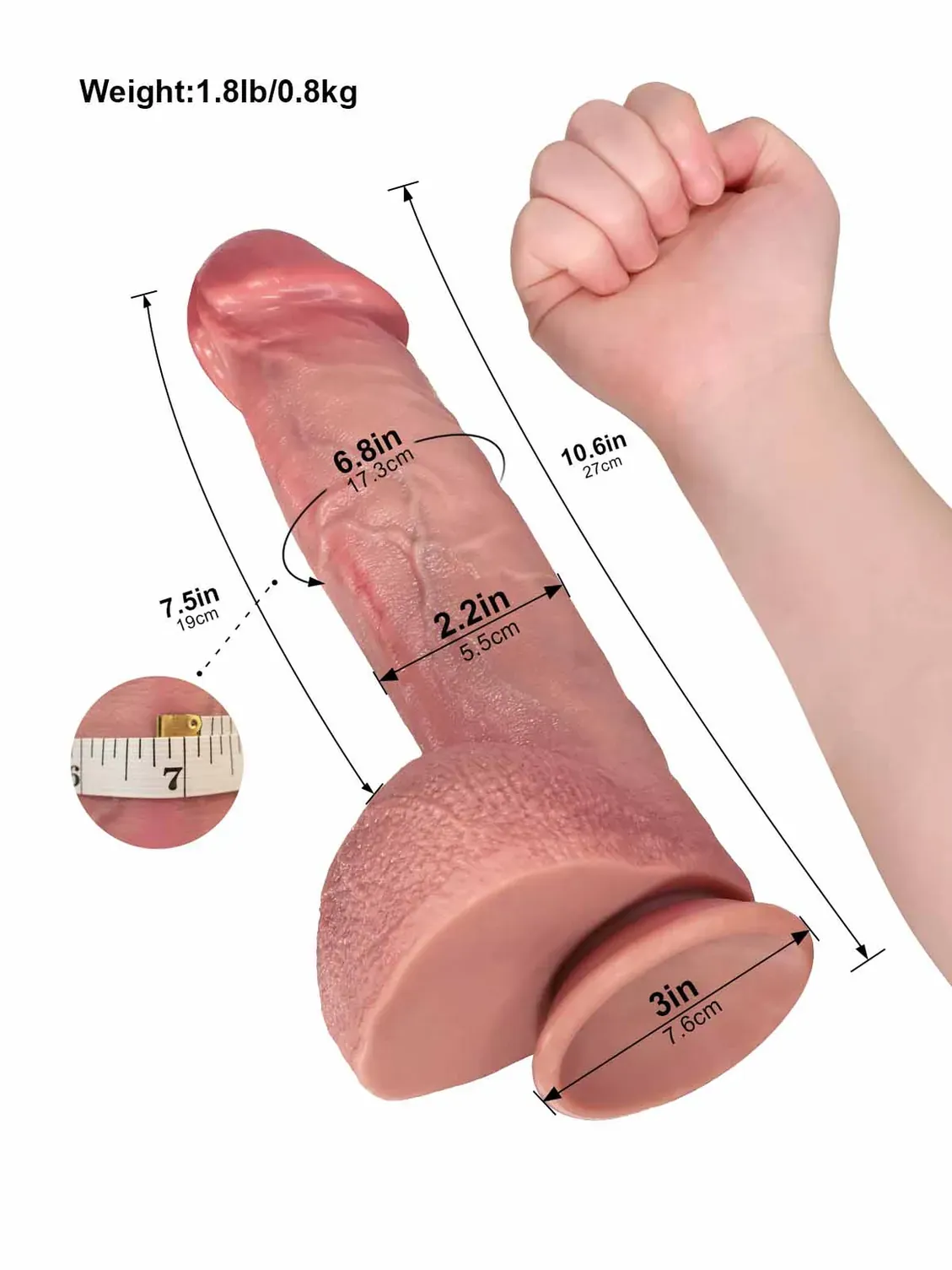 Elias |  10.6" x  2.2" - Large Realistic Dildo with Defined Glans and Ridge