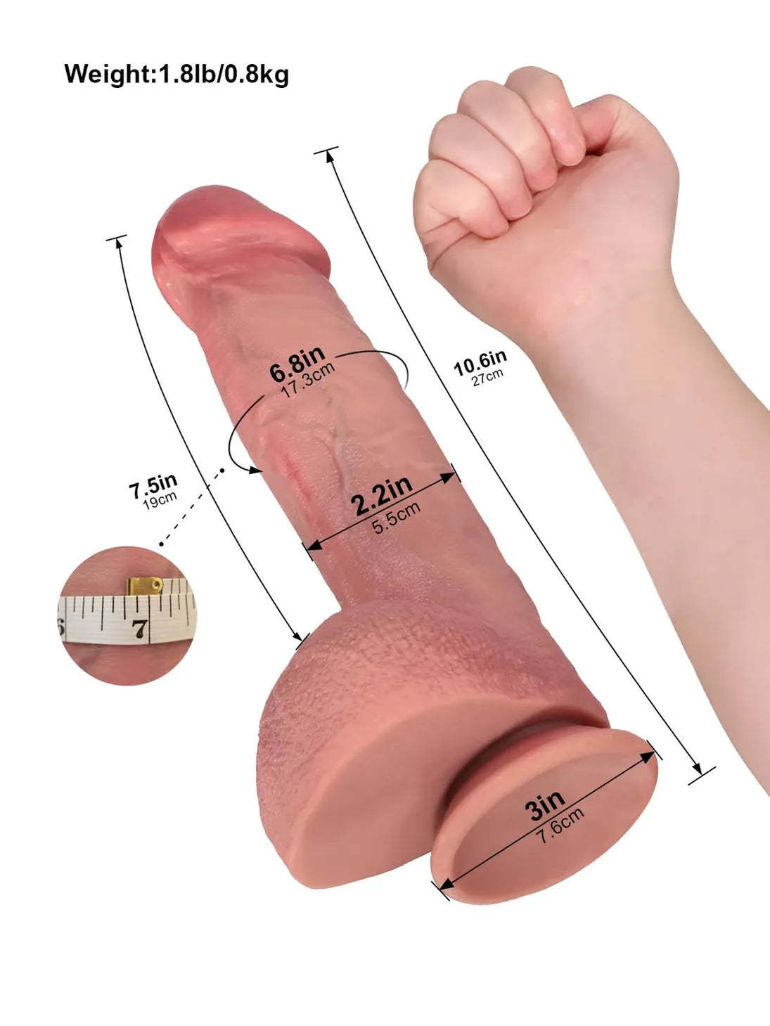 Elias |  10.6" x  2.2" - Large Realistic Dildo with Defined Glans and Ridge