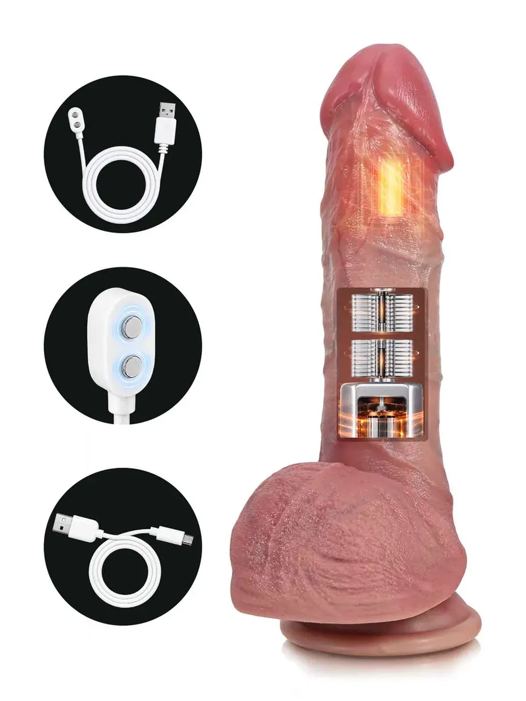 Victor | 8.8" x 1.8" Thrusting Vibrating Heating Dildo, Ultra Realistic Real Feel
