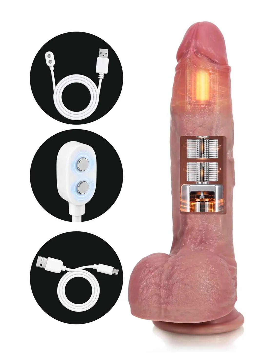 Dante | 9.8" x 2"  Remote Thrusting Vibrating Heating Realistic Dildo, Waterproof