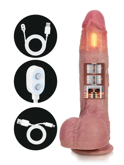 Dante | 9.8" x 2"  Remote Thrusting Vibrating Heating Realistic Dildo, Waterproof