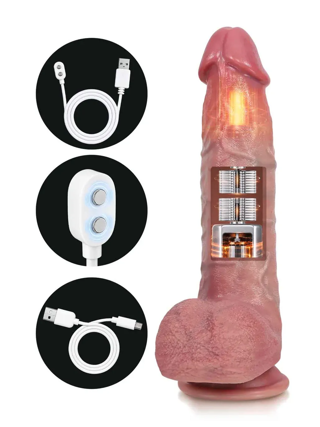 Nico |  9.8" x 2 "  Warm Real-Feel Thrusting Dildo with Vibration, Heating & Waterproof Design