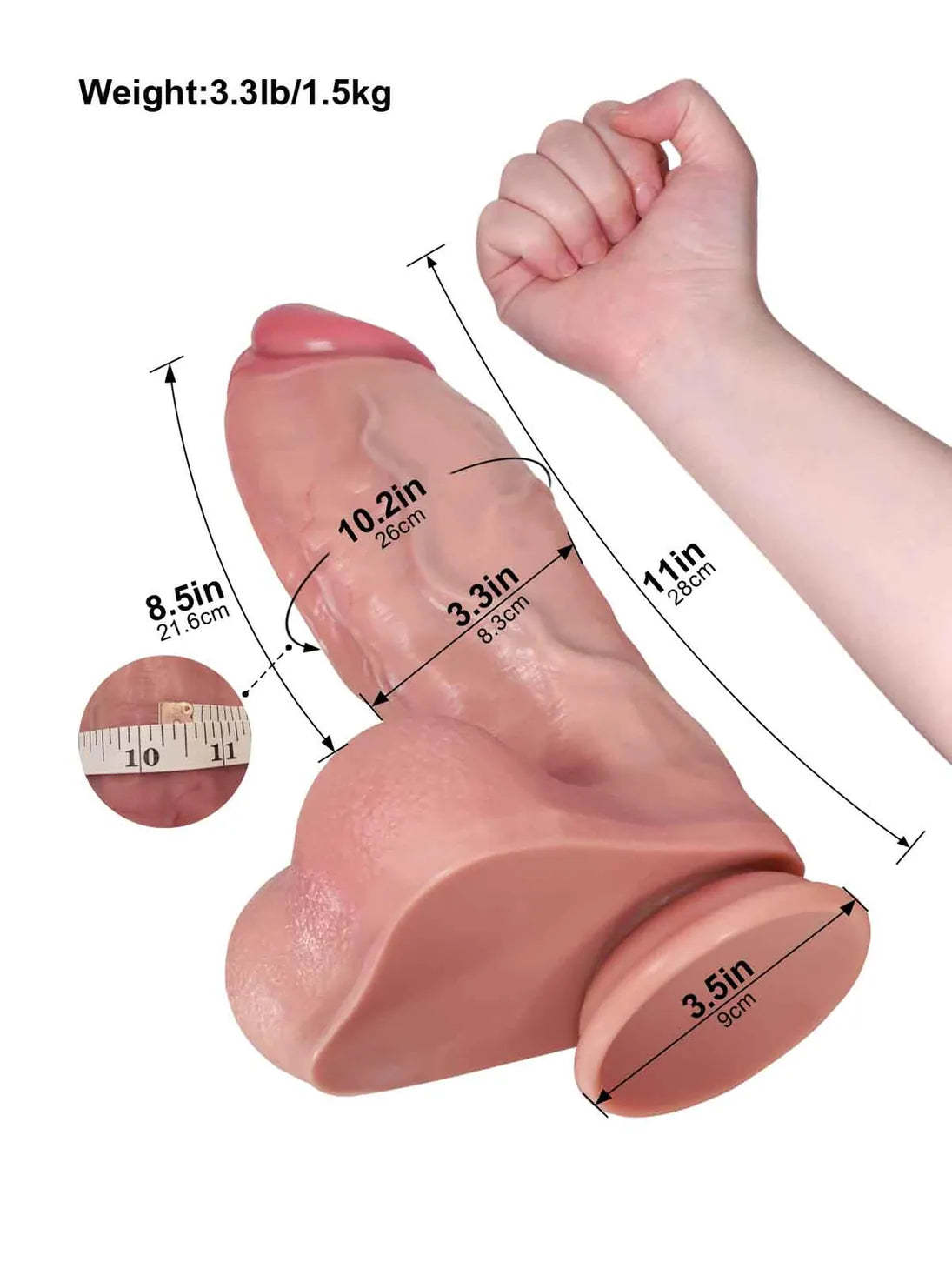 Austin | 11" x 3.3" - Curved Thick Realistic Dildo with Fuller Shaft