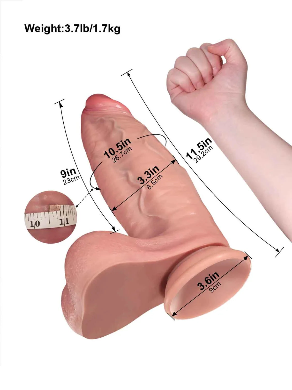 Hugo | 11.5" x 3.3" -Realistic Dildo with Fuller Shaft and Tapered Head
