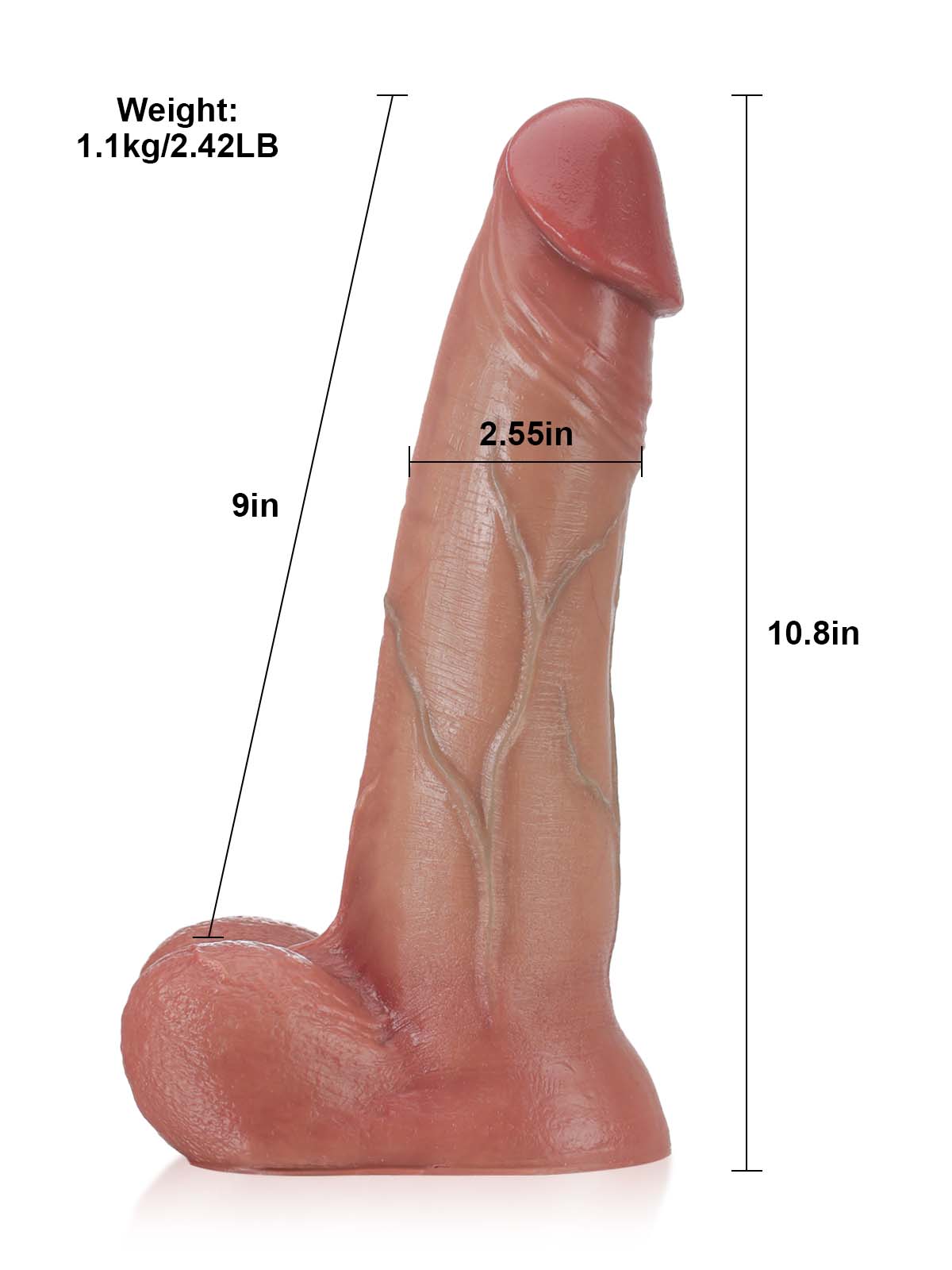 Raptor  10.8" x 2.5" Huge Thick Sliding Skin Vac-U-Lock Dildo With Moving Balls & Suction Cup