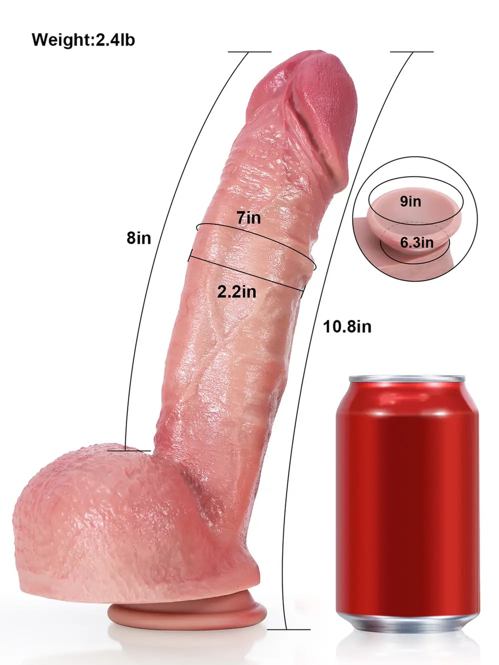 Rockwell 10.8" x 2.2" - XL Size Large Thick Realistic Dildo With Metal Keel