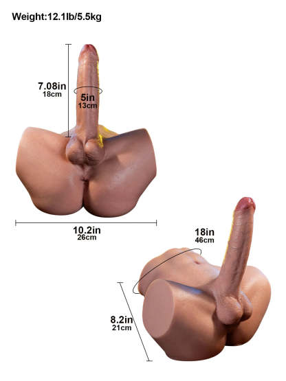 Kane  7" x 1.59" Lifelike Torso Dildo with Soft Booty and Anal Channel