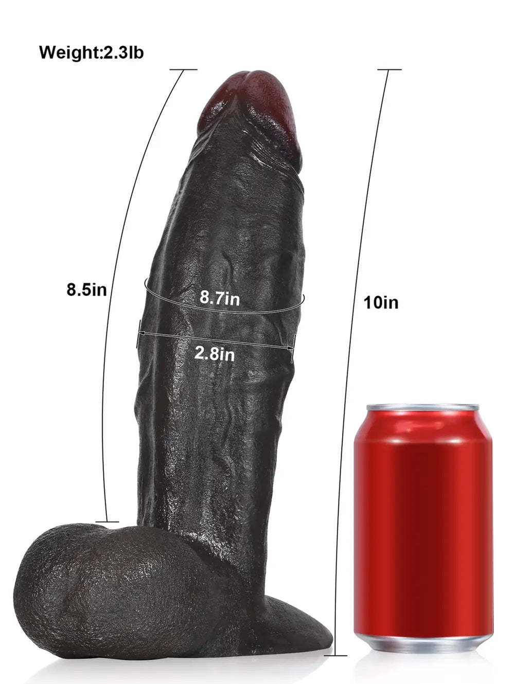 Dragon | 10" x 2.8" Extra Thick Black Dildo With Swinging Balls & Vac U Lock Suction Cup XL