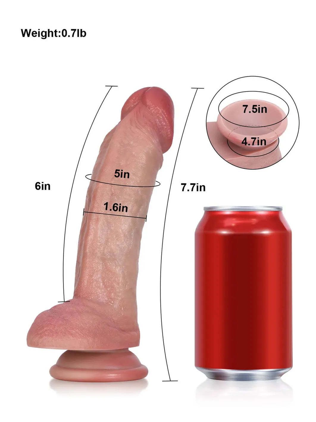 Sebastian 7.7" x 1.6" Tapered Ridged Full Bulge Realistic Soft Touch Dildo