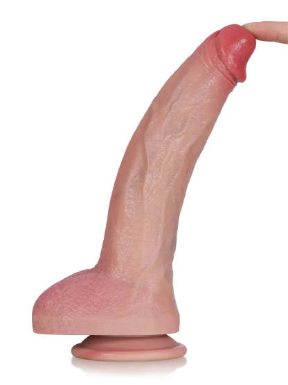 Tristan 9.5" x 1.8" Flexible Suction Dildo with Red Glans and Veins