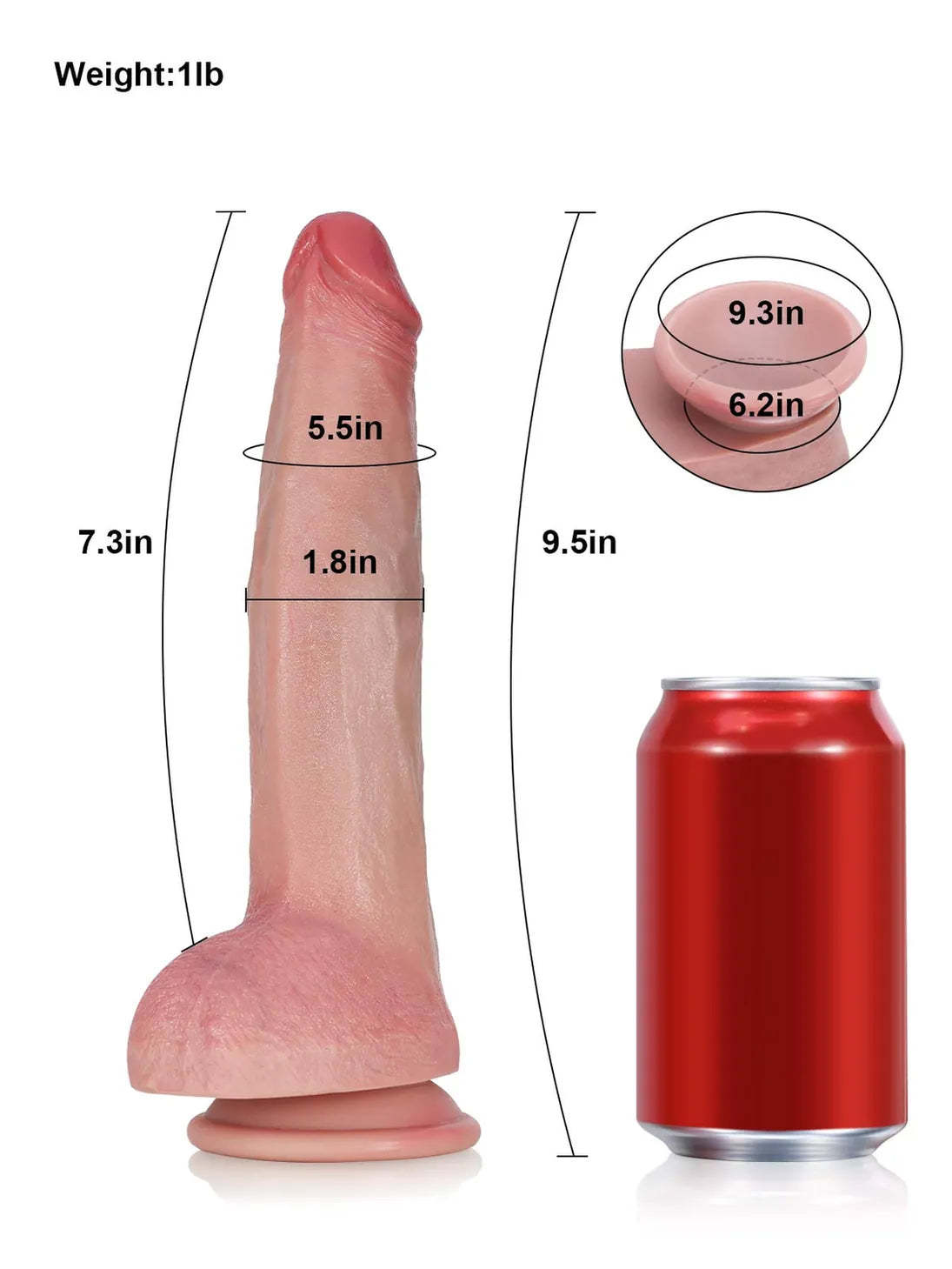 Tristan 9.5" x 1.8" Flexible Suction Dildo with Red Glans and Veins