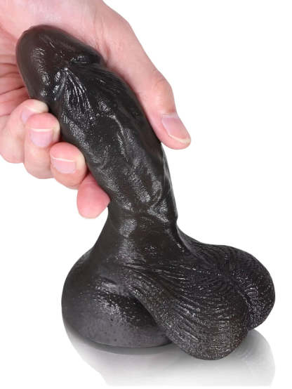 Smith | 6" x 1.3" - Softest Black Like Small Penis Dildo With Swinging Saggy Balls