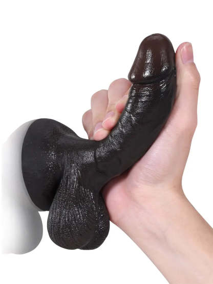 Smith | 6" x 1.3" - Softest Black Like Small Penis Dildo With Swinging Saggy Balls