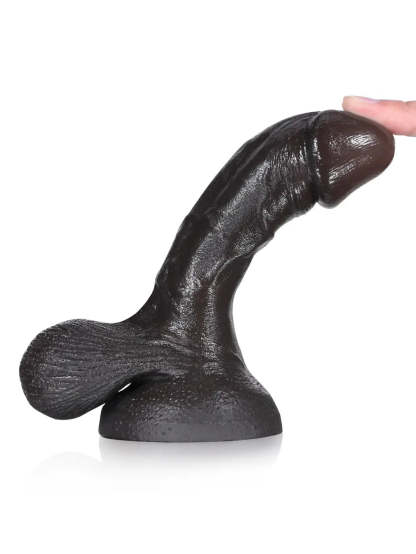 Smith | 6" x 1.3" - Softest Black Like Small Penis Dildo With Swinging Saggy Balls