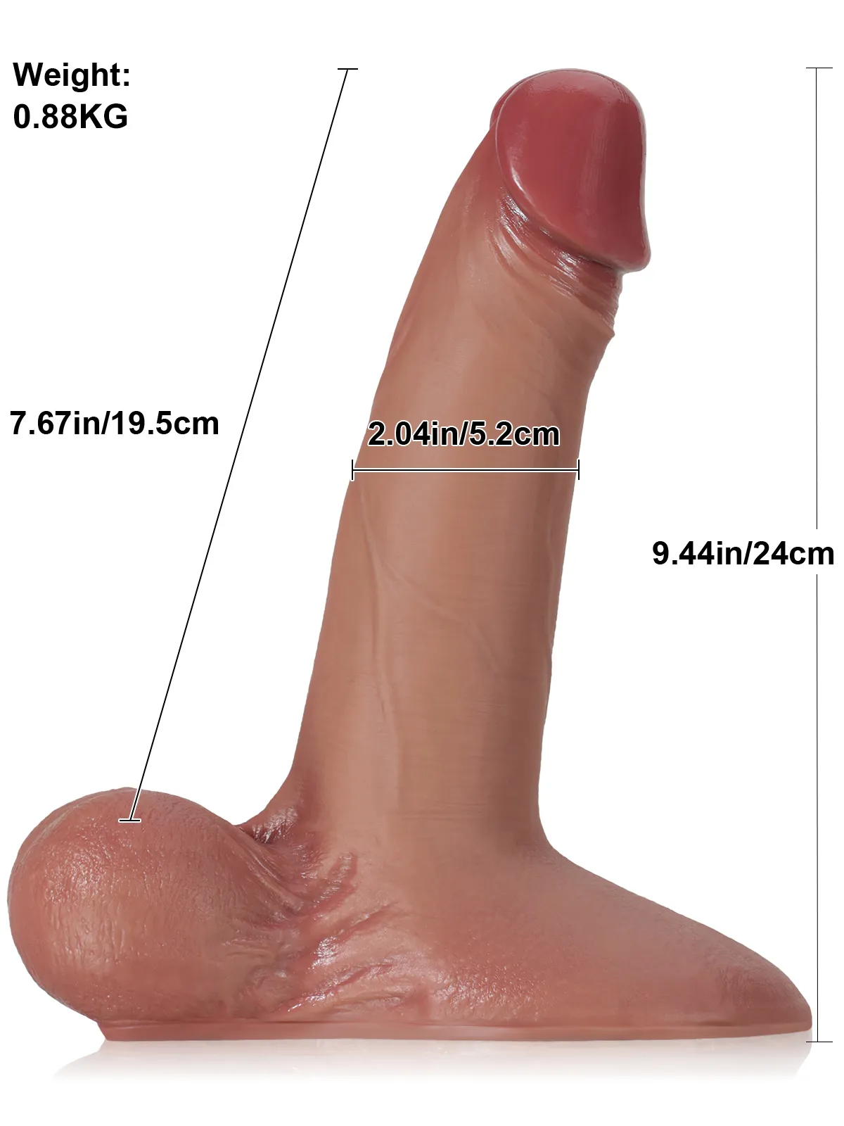 Logan L 9.4" - D 2" Vac-U-Lock Brown Sliding Skin Dildo With Moving Balls & Vac U Lock Suction Cup