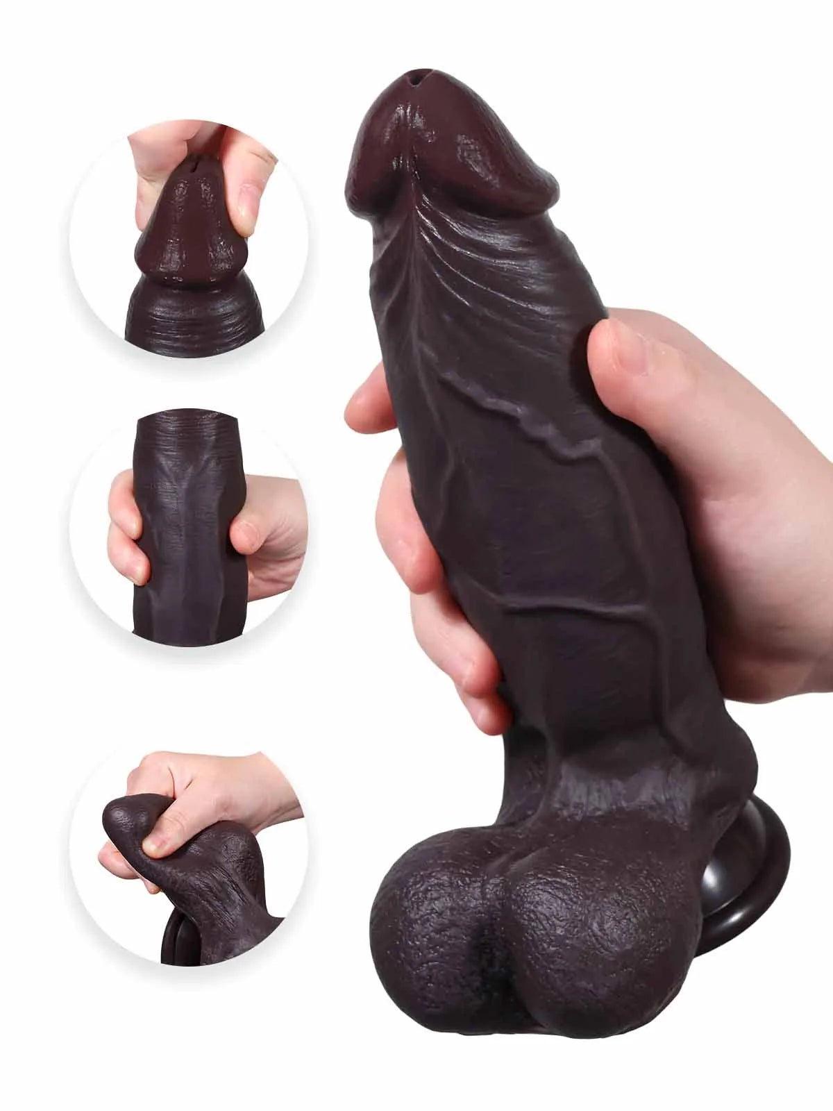 Wade | 8.8" x 2.2" Soft Thick Sliding Skin Black Dildo with Lifelike Dual Density Feel